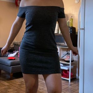 Dark grey off shoulder mini dress